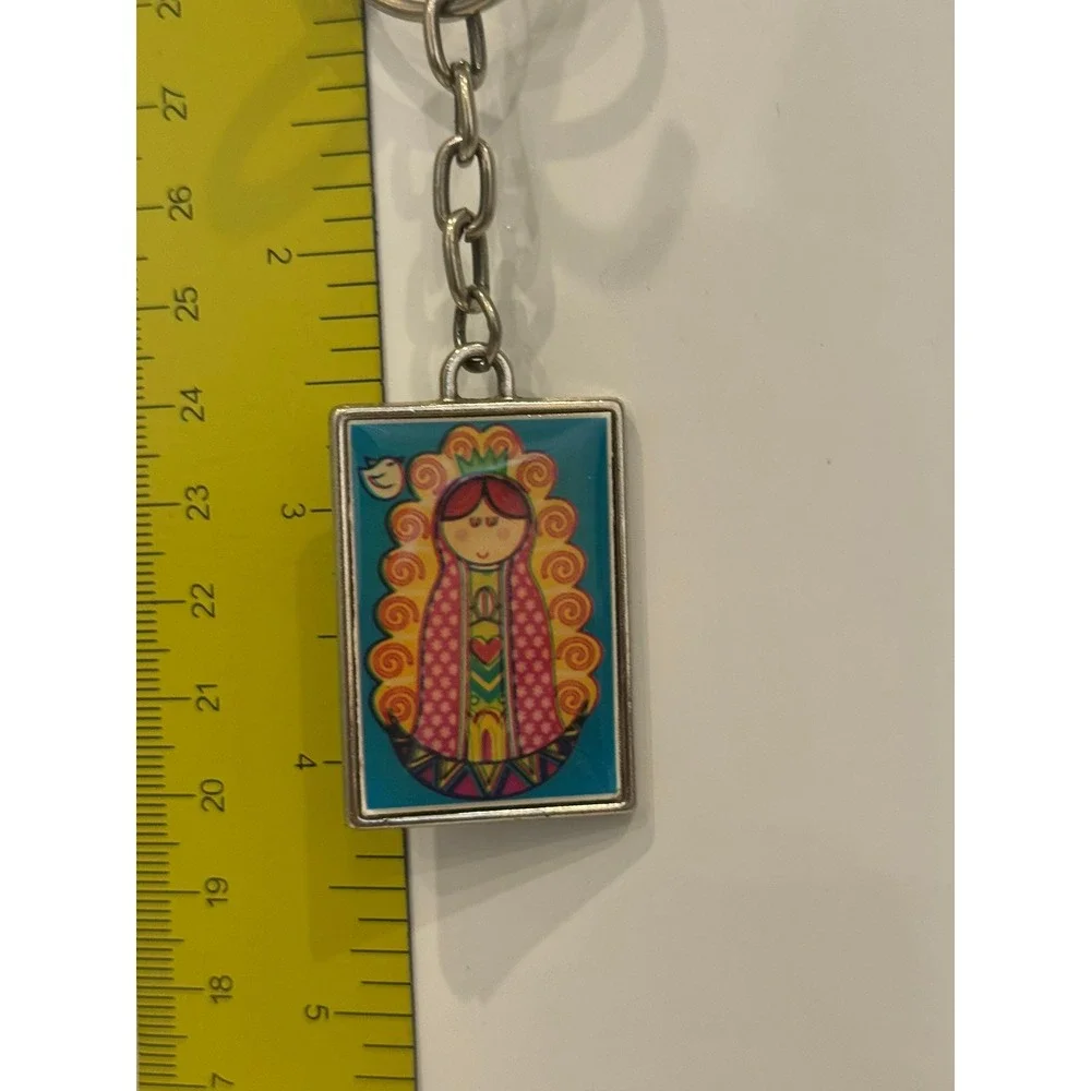 Virgin of Guadalupe Double Sided Keychain Religious Folk Art Metal Pendant